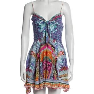 Camilla 'Sunday Best' Silk Mini Dress XL Tie Front Embellished Boho Luxe EUC
